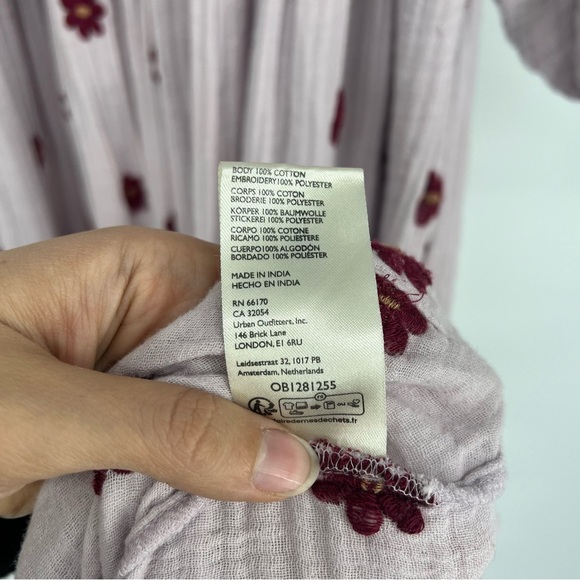 Free People Dahlia Purple Floral Embroidered Puff Sleeve Smocked Midi Dress M - Picture 7 of 9